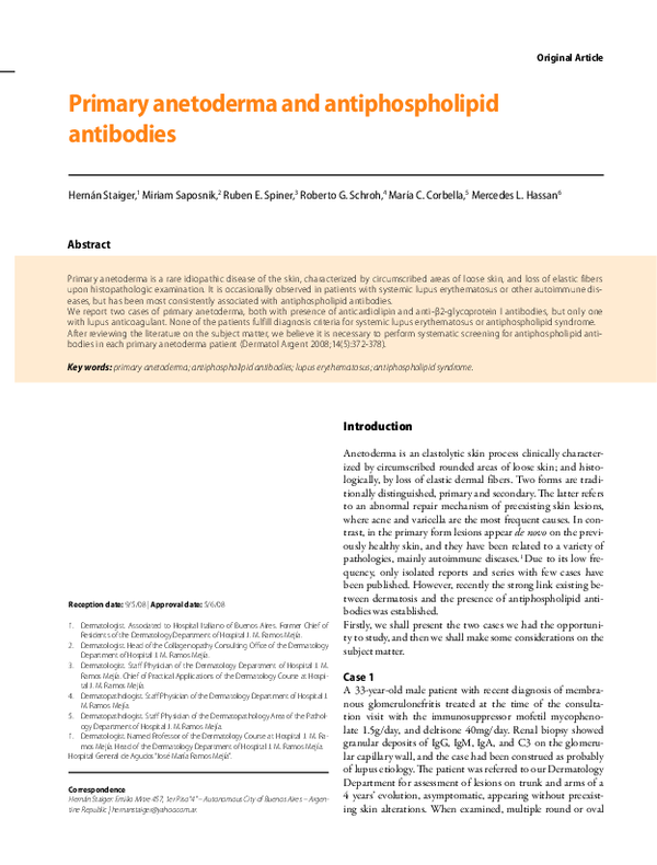 (PDF) Primary anetoderma and antiphospholipid antibodies