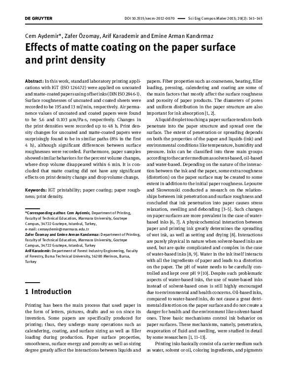 (PDF) Effects of matte coating on the paper surface and print density