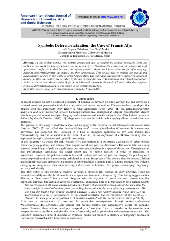 (PDF) Symbolic Deterritorialization: the Case of Francis Alÿs