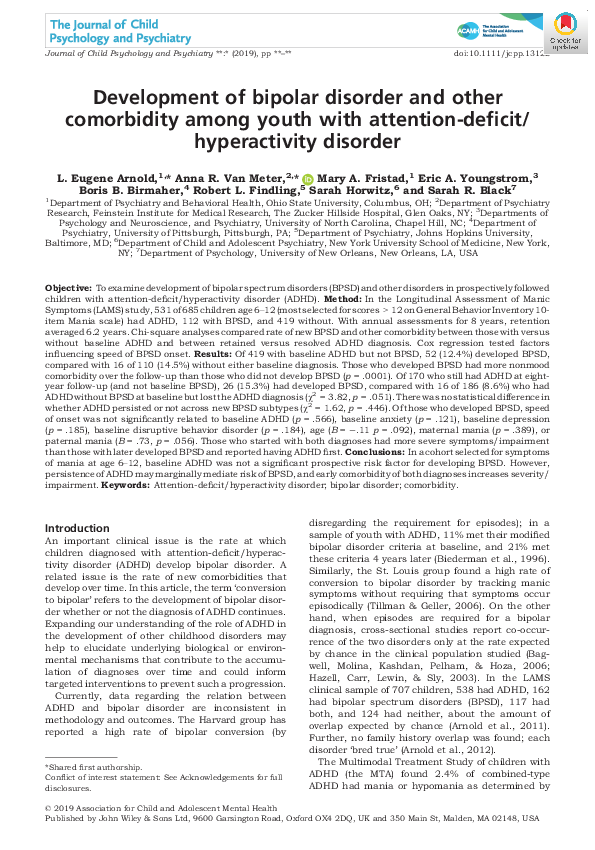 (PDF) Development of bipolar disorder and other comorbidity among youth ...