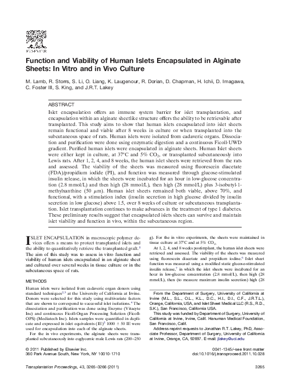 (PDF) Function and Viability of Human Islets Encapsulated in Alginate ...
