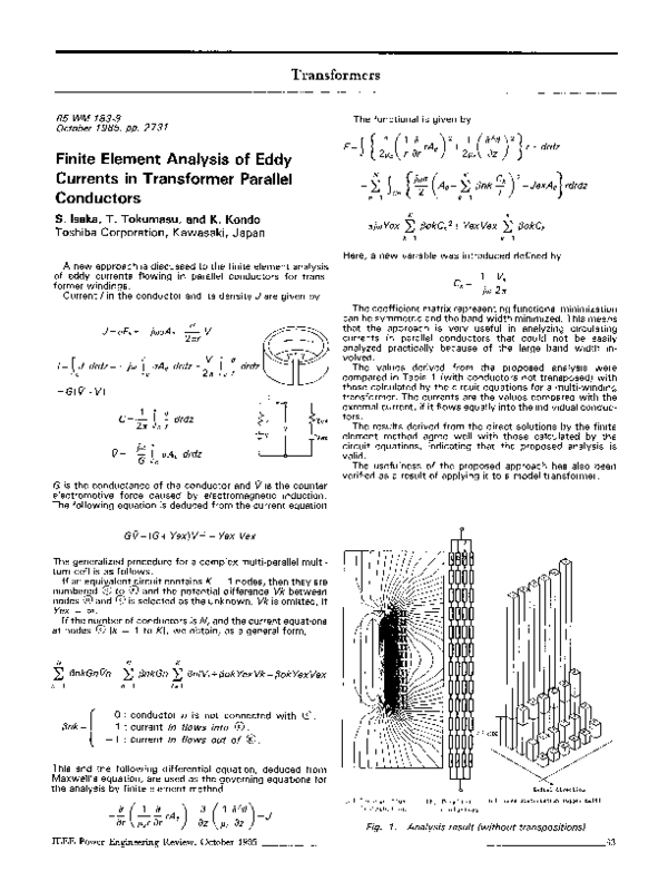 (PDF) Finite Element Analysis of Eddy Currents in Transformer Parallel ...