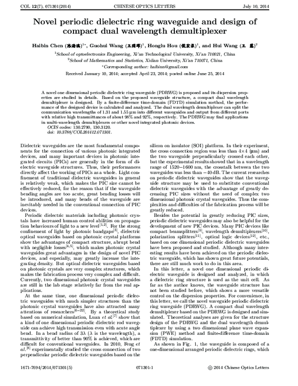 (PDF) Novel periodic dielectric ring waveguide and design of compact ...