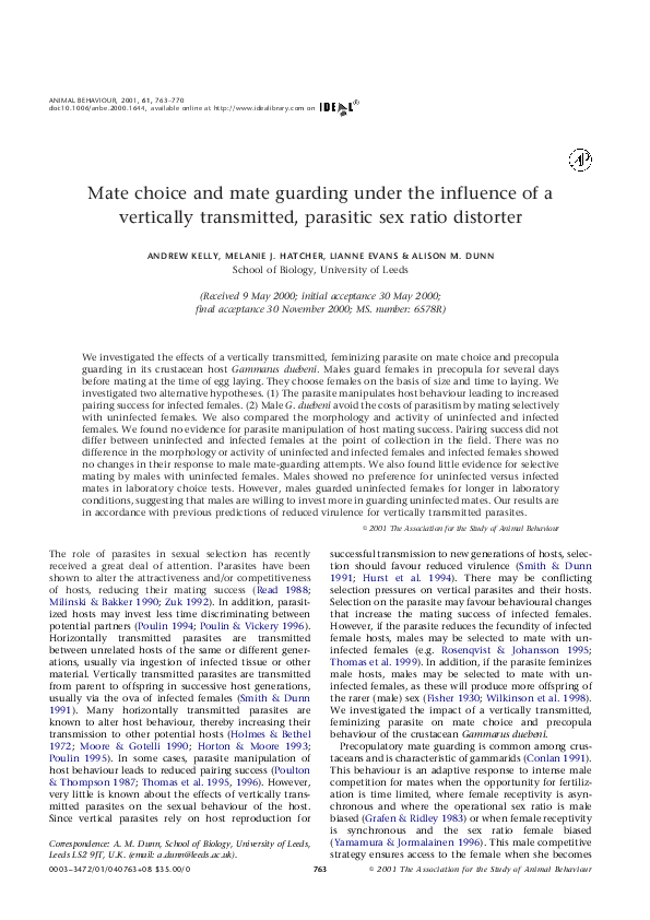 Pdf Mate Choice And Mate Guarding Under The Influence Of A Vertically