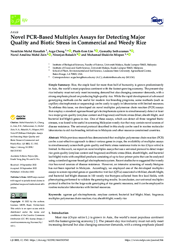 (PDF) Novel PCR-Based Multiplex Assays for Detecting Major Quality and ...