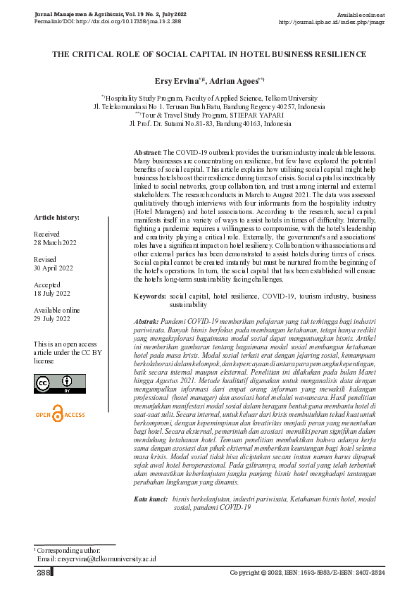 (PDF) The Critical Role of Social Capital in Hotel Business Resilience