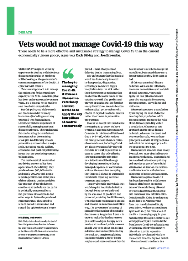 (PDF) Vets would not manage Covid-19 this way