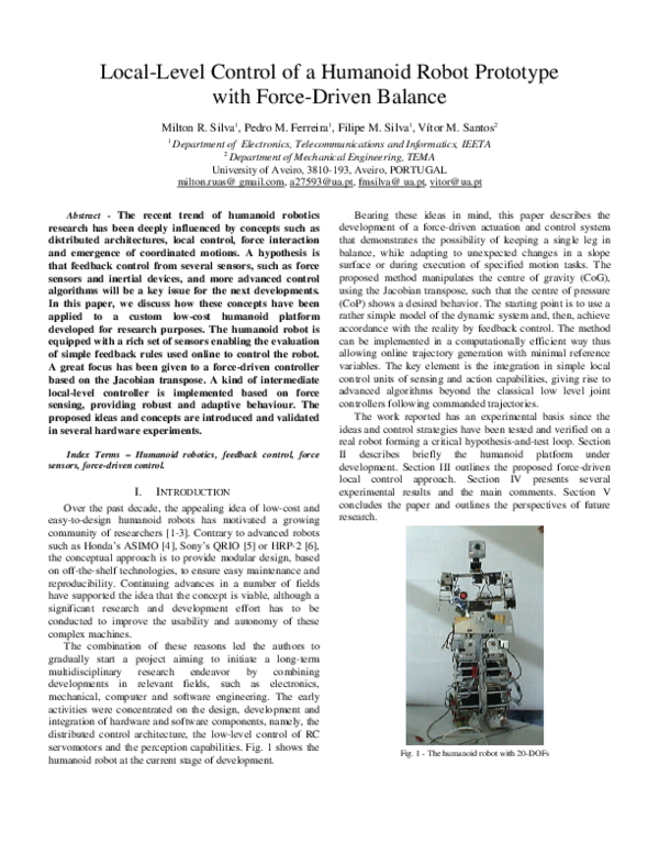 (PDF) Local-level control of a humanoid robot prototype with force ...