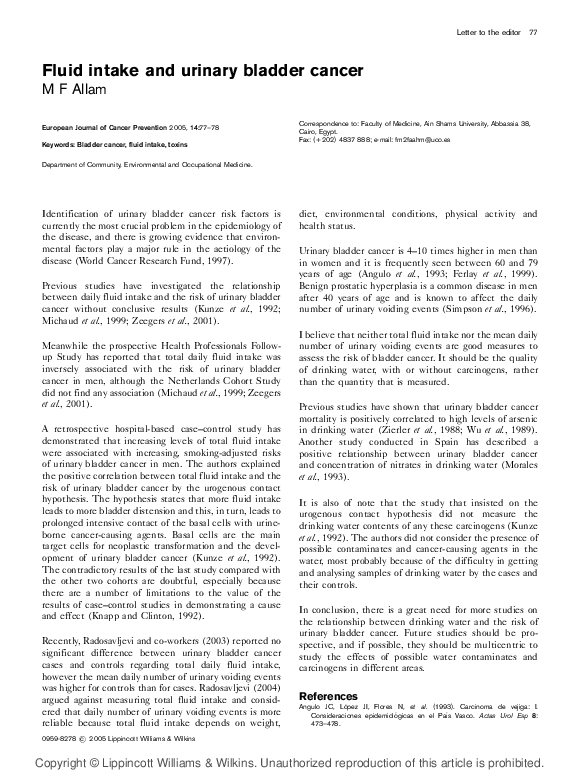 (PDF) Fluid intake and urinary bladder cancer Mohamed Allam