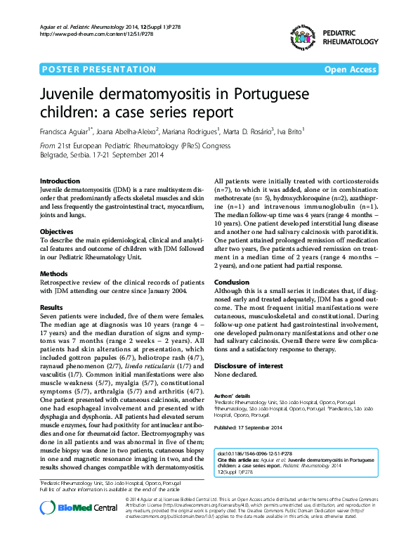 (PDF) Juvenile dermatomyositis in Portuguese children: a case series report