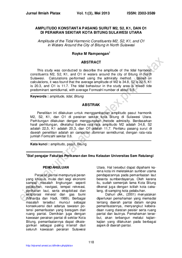 (PDF) Amplitude of the Tidal Harmonic Constituents M2, S2, K1, and O1 ...