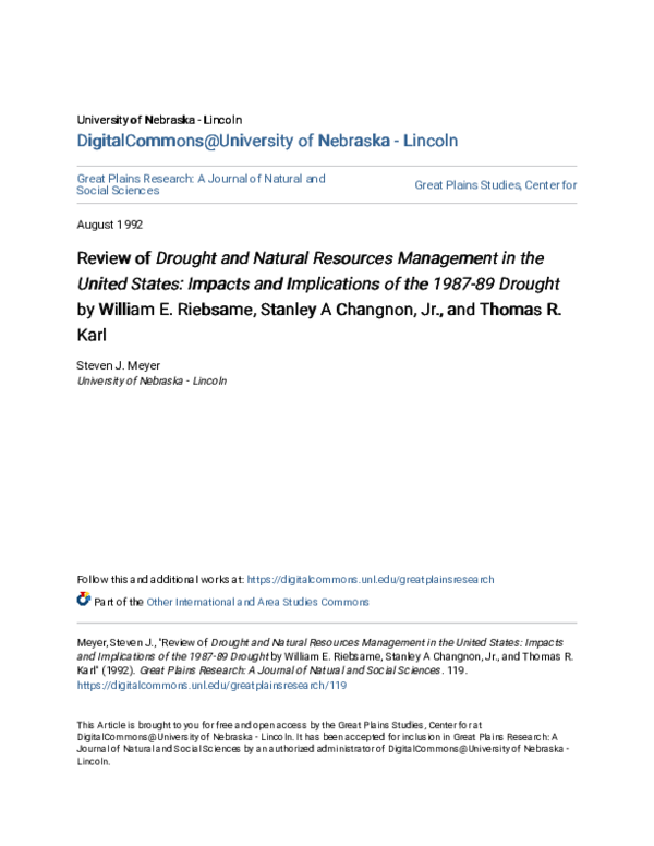 (PDF) Drought and Natural Resources Management in the United States