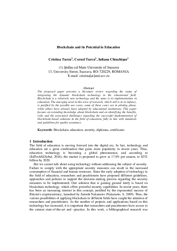 (PDF) Blockchain and its Potential in Education
