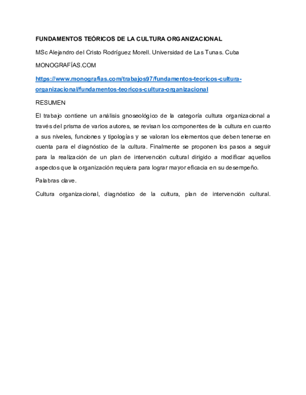 (PDF) Fundamentos teóricos de la cultura organizacional