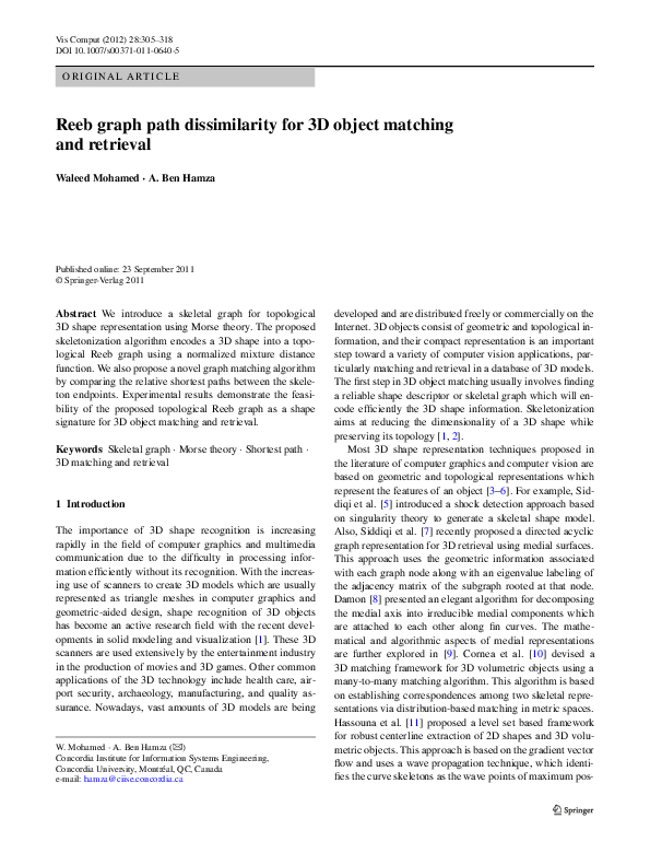 (PDF) Reeb graph path dissimilarity for 3D object matching and retrieval