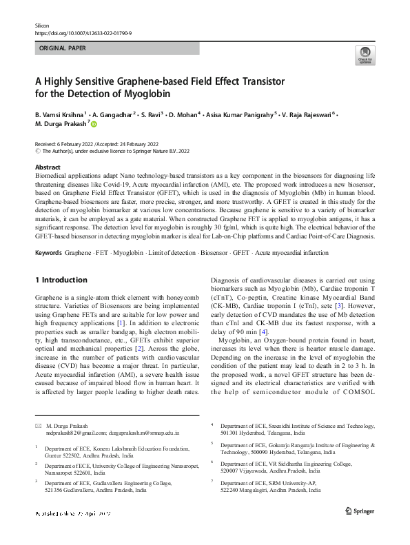 (PDF) A Highly Sensitive Graphene-based Field Effect Transistor for the ...