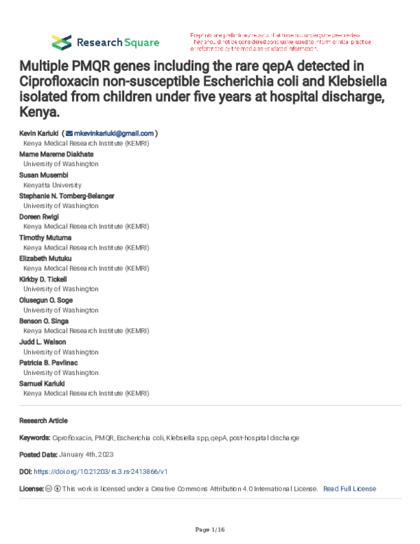 (PDF) Multiple PMQR genes including the rare qepA detected in ...
