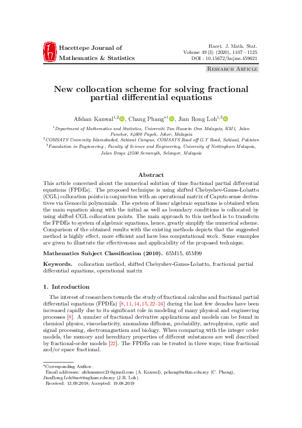 Pdf New Collocation Scheme For Solving Fractional Partial