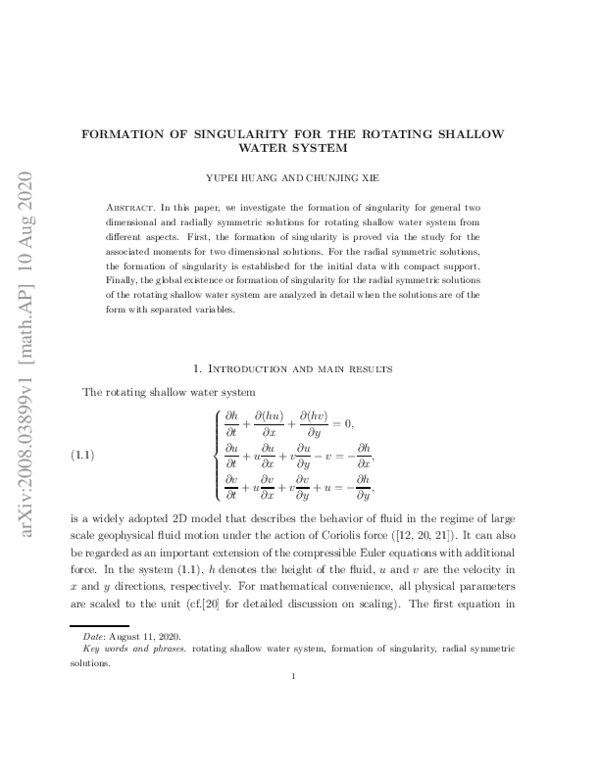 (PDF) Formation of singularity for the rotating shallow water system