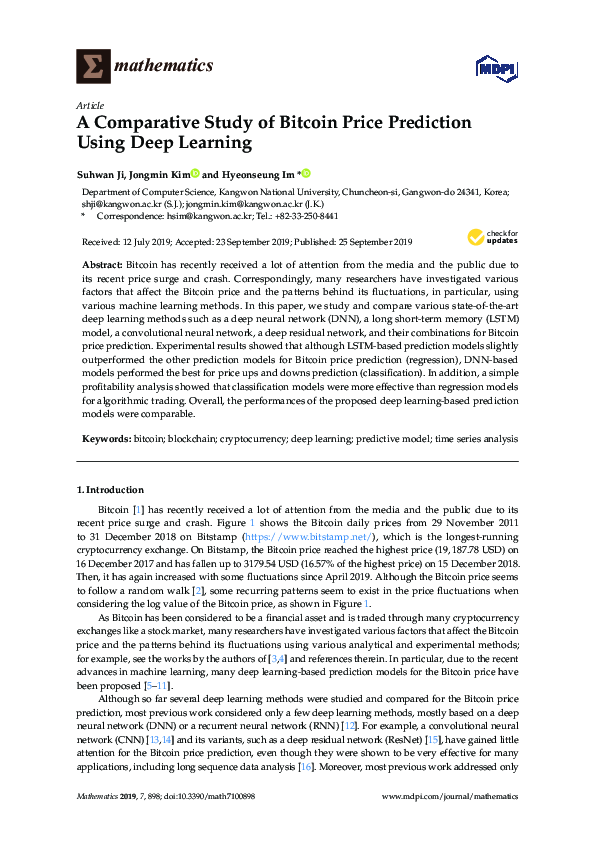 (PDF) A Comparative Study of Bitcoin Price Prediction Using Deep Learning