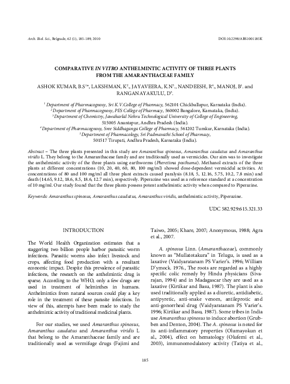 (PDF) Comparative in vitro anthelmintic activity of three plants from ...