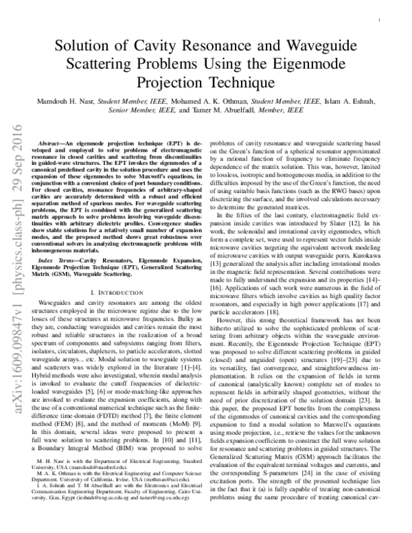 (PDF) Solution of cavity resonance and waveguide scattering problems ...