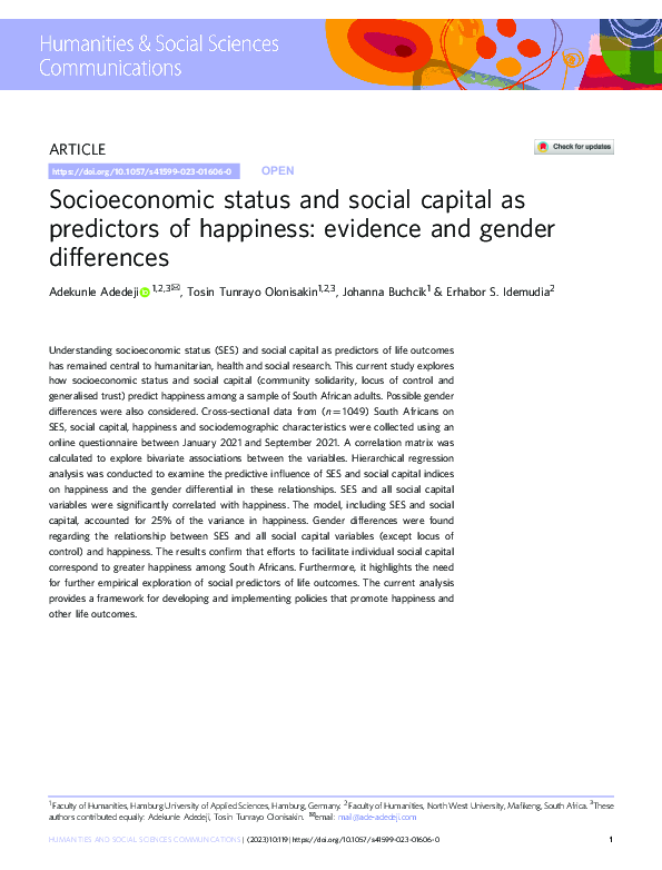 (PDF) Socioeconomic status and social capital as predictors of ...
