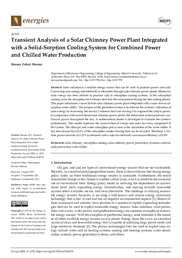 (PDF) Transient Analysis of a Solar Chimney Power Plant Integrated with ...