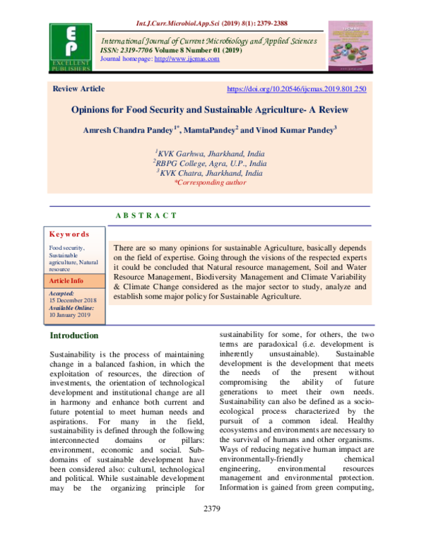 (PDF) Opinions for Food Security and Sustainable Agriculture- A Review