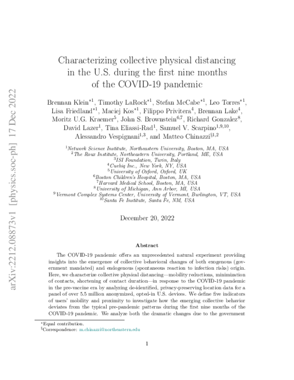 (PDF) Characterizing collective physical distancing in the U.S. during ...