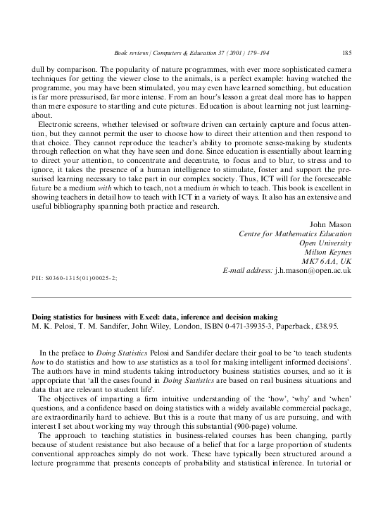 (PDF) Doing statistics for business with Excel: data, inference and ...