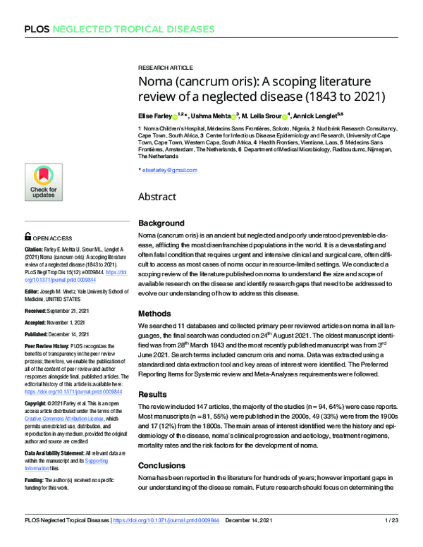 (PDF) Noma (cancrum oris): A scoping literature review of a neglected ...