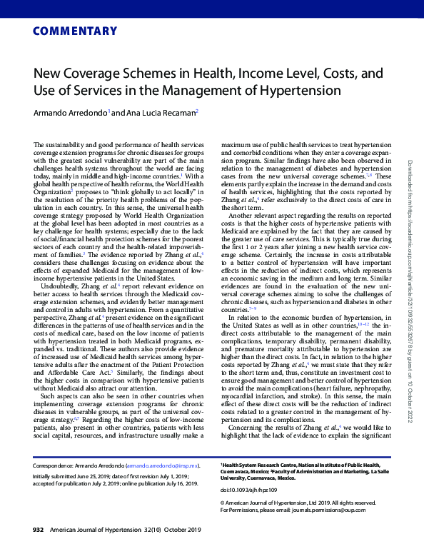 (PDF) New Coverage Schemes in Health, Income Level, Costs, and Use of ...