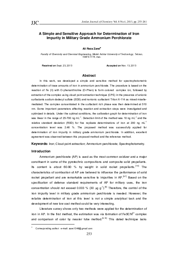 (PDF) A Simple and Sensitive Approach for Determination of Iron ...