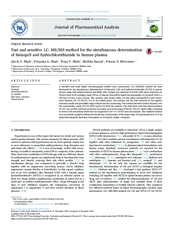 (PDF) Fast and sensitive LC–MS/MS method for the simultaneous ...