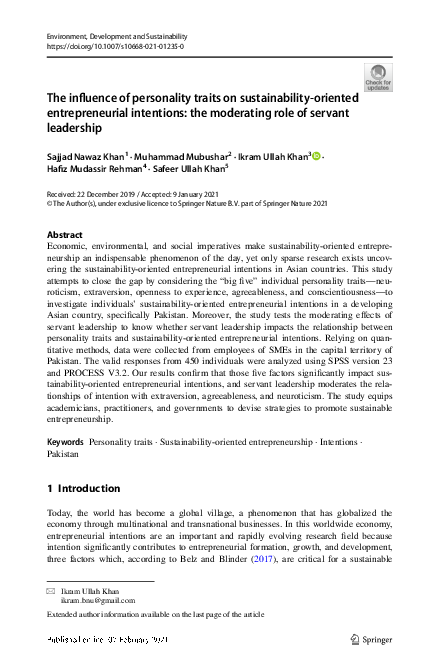 (PDF) The influence of personality traits on sustainability-oriented ...