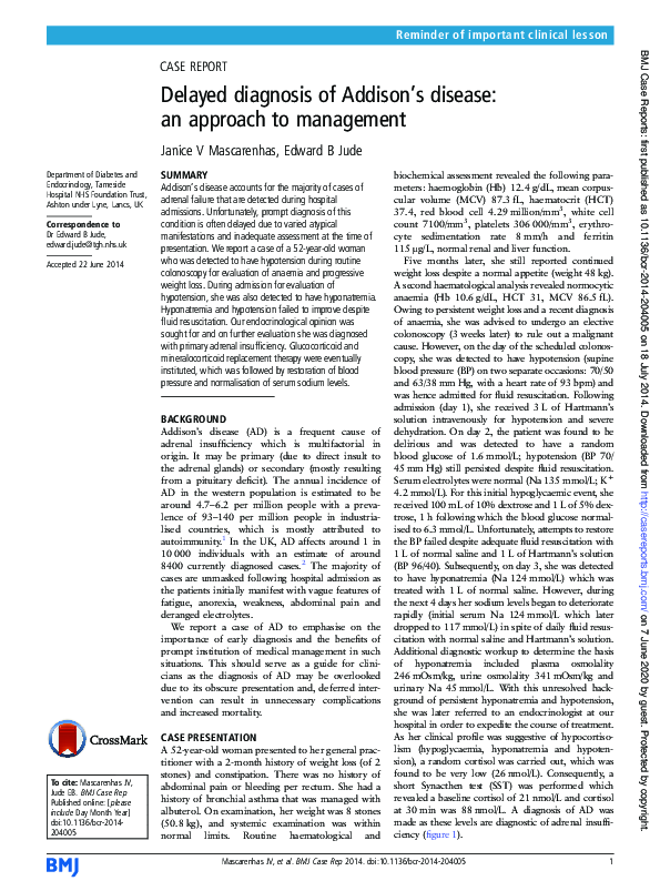(PDF) Delayed diagnosis of Addison's disease: an approach to management