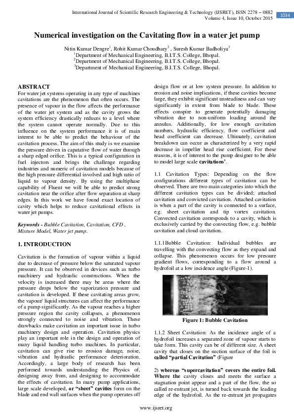 (PDF) Numerical Investigation on the Cavitating Flow in a Water Jet Pump