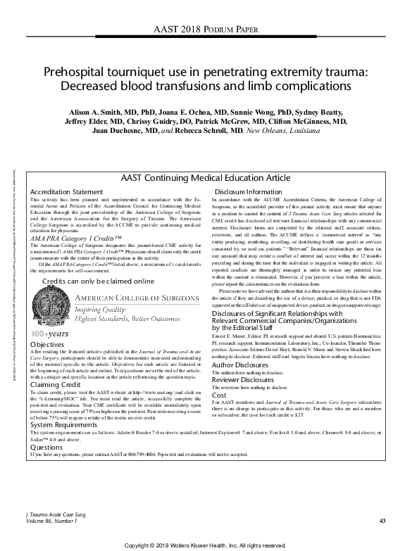 (PDF) Prehospital tourniquet use in extremity trauma decreased blood transfusions