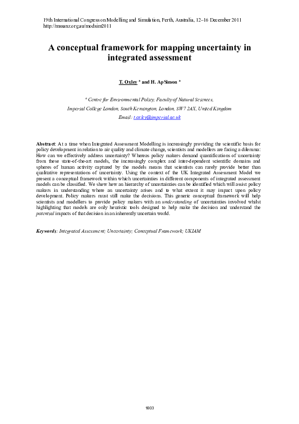 (PDF) A conceptual framework for mapping uncertainty in integrated ...