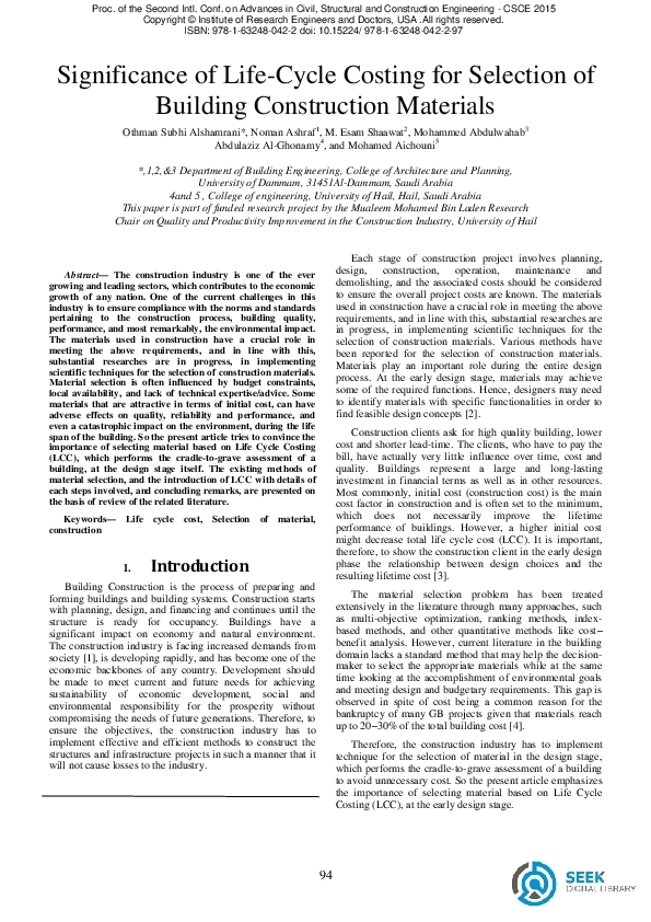 (PDF) Significance of Life Cycle Costing for Selection of Building ...