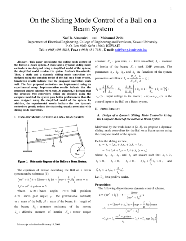 (PDF) On the sliding mode control of a Ball on a Beam system