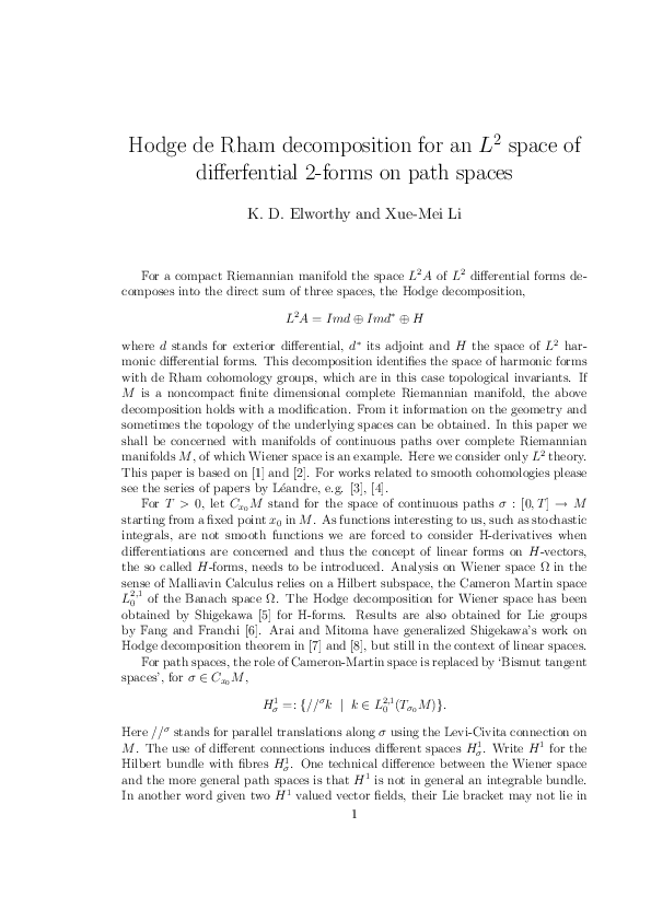 (PDF) Hodge de Rham decomposition for an L 2 space of differfential 2 ...