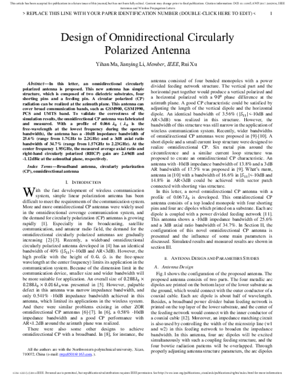 (PDF) Design of an Omnidirectional Circularly Polarized Antenna