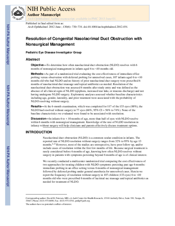(PDF) Resolution of Congenital Nasolacrimal Duct Obstruction With ...
