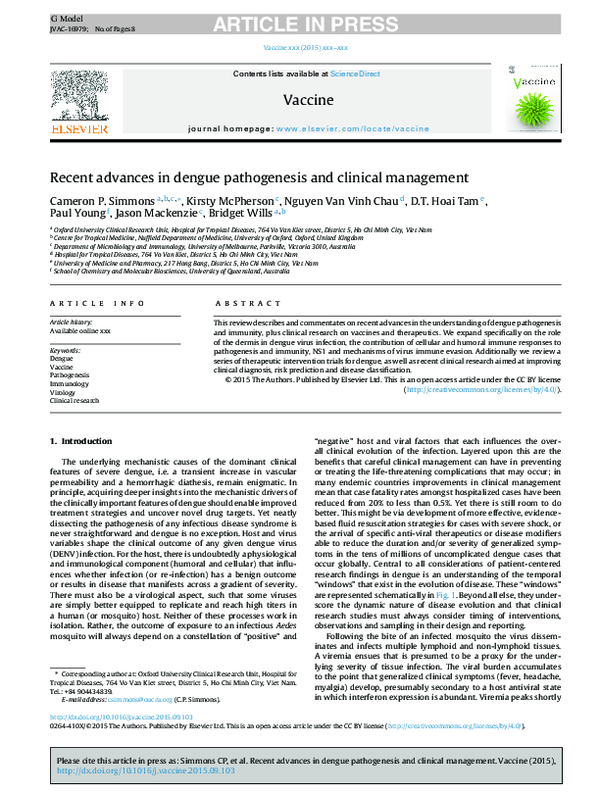 (PDF) Recent advances in dengue pathogenesis and clinical management