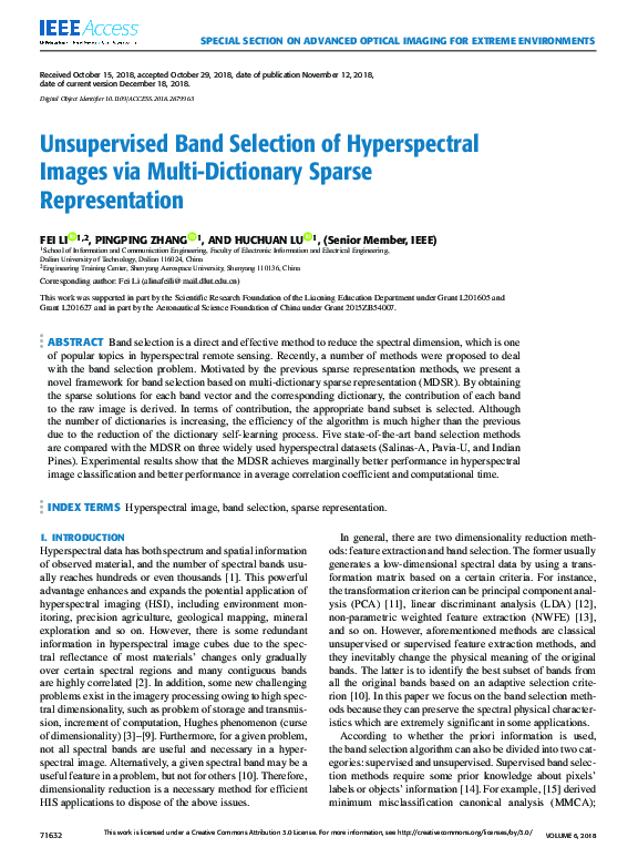 (PDF) Unsupervised Band Selection of Hyperspectral Images via Multi ...