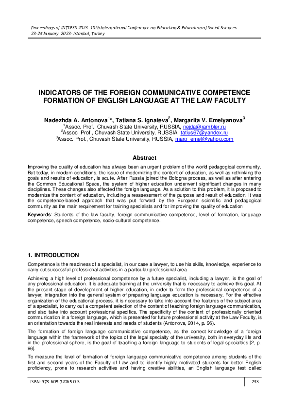 (PDF) Indicators of the Foreign Communicative Competence Formation of ...