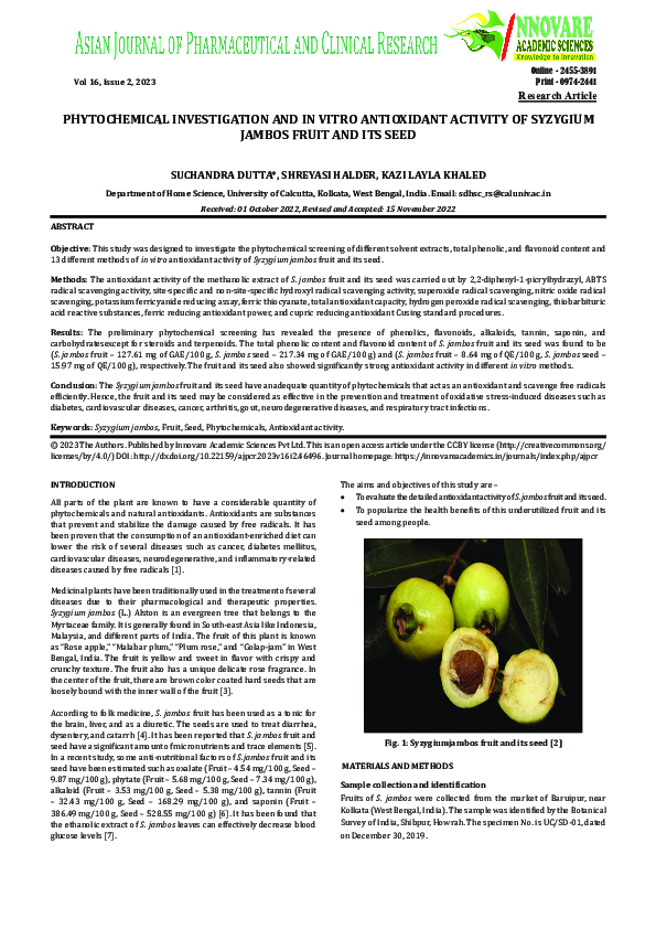 (PDF) PHYTOCHEMICAL INVESTIGATION AND IN VITRO ANTIOXIDANT ACTIVITY OF ...