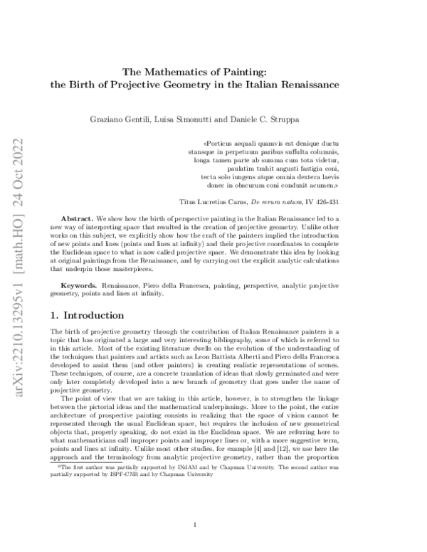 (PDF) The mathematics of painting: the birth of projective geometry in ...
